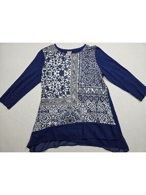 Chicos Womens Floral Mixed Print 3/4 Sleeve Tunic Top Size 1 Small